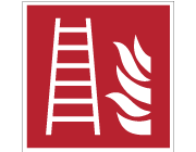 Röd nödskylt med symbol för brandstege