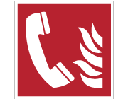 Röd nödskylt med symbol för nödtelefon