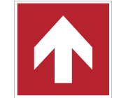 Röd nödskylt med pil uppåt