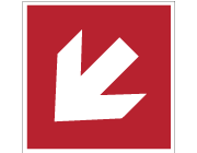 Röd nödskylt med pil nedåt vänster