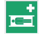 Grön nödskylt med symbol för sjukbår.