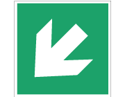 Grön nödskylt med pil nedåt och vänster.