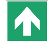 Grön nödskylt med pil uppåt.