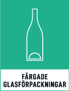 Återvinningsskyltar - Källsorteringsskyltar - Returskyltar - Glas - Färgade glasförpackningar