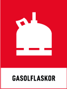 Återvinningsskyltar - Källsorteringsskyltar - Returskyltar - Farligt avfall - Gasolflaskor