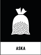 Återvinningsskyltar - Källsorteringsskyltar - Returskyltar - Rest efter sortering - Aska