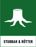 Återvinningsskyltar - Källsorteringsskyltar - Returskyltar - Trädgårdsavfall - Stubbar och rötter