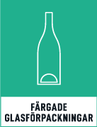 Återvinningsskylt - Källsorteringsskyltar - Returskyltar - Glas - Färgade glasförpackningar