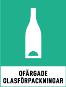 Återvinningsskylt - Källsorteringsskyltar - Returskyltar - Glas - Ofärgade glasförpackningar