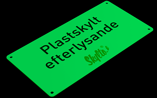 Efterlysande, självlysande, fluorescerande plastskyltar i mörker.