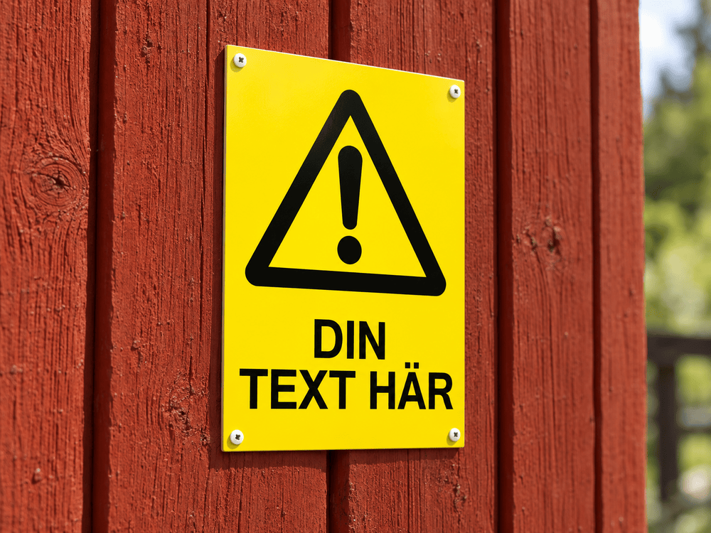 Varningsskylt med egen text i miljö